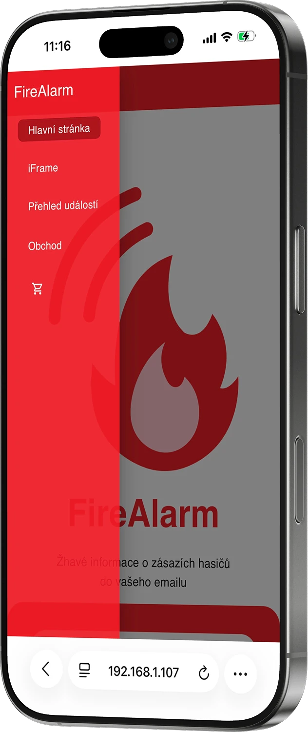 FireAlarm's old web app — slide-in navigation menu