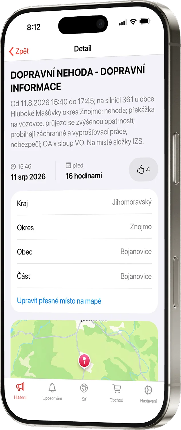 FireAlarm today — event detail screen with location and map